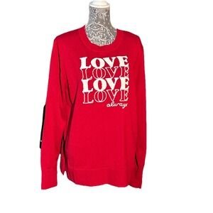 Love Always Red Valentine's Sweater 20 XXL Cotton Blend  Crew Neck Notched Hem